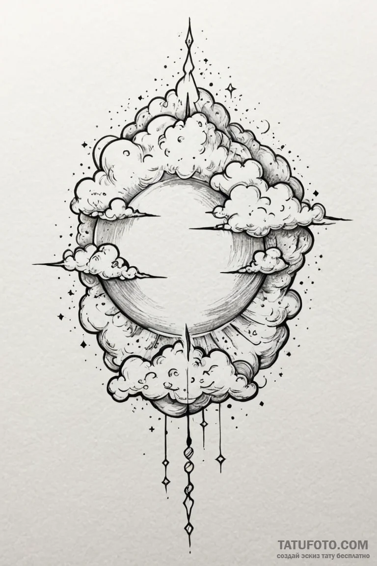 Tattoo sketch a subtle cloud texture on a cel... - эскиз тату (№1750930446_1, 26.06.2025 09:34) — Tatufoto.com