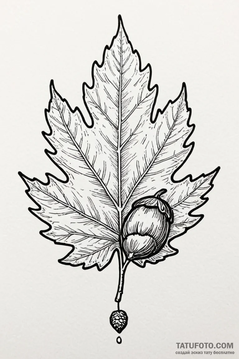 A minimalist tattoo of a single, perfect oak... - эскиз тату (№1750931419_1, 26.06.2025 09:50) — Tatufoto.com