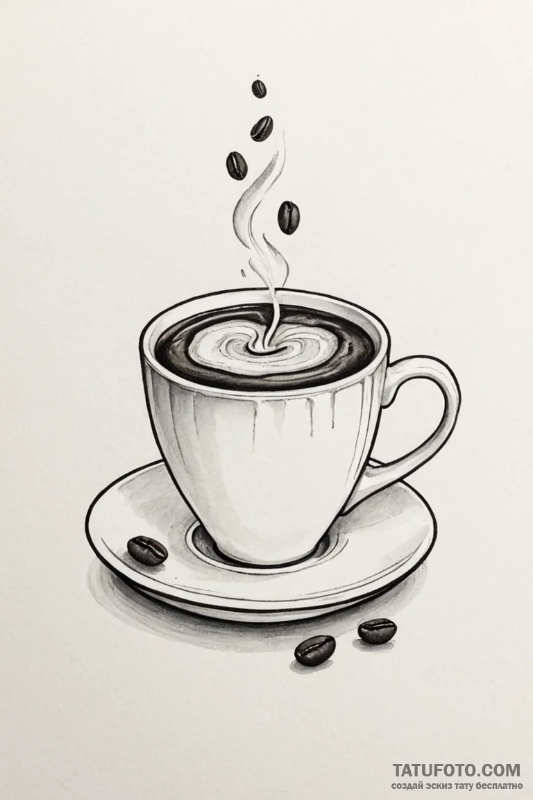 Tattoo sketch a 'coffee cup' on one, a 'coffe... - эскиз тату (№1750931621_0, 26.06.2025 09:53) — Tatufoto.com