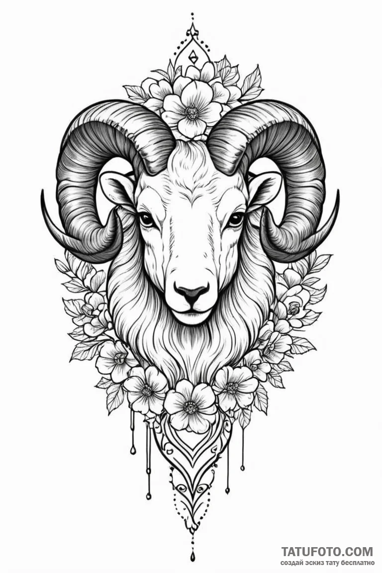 Tattoo sketch a bold aries ram's head with ne... - эскиз тату (№1750933232_1, 26.06.2025 10:20) — Tatufoto.com