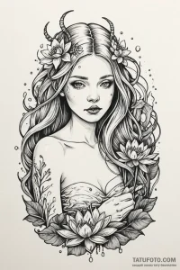 A neo-traditional tattoo of a rusalka brushin... - эскиз тату (№1750933499_1, 26.06.2025 10:24) — Tatufoto.com