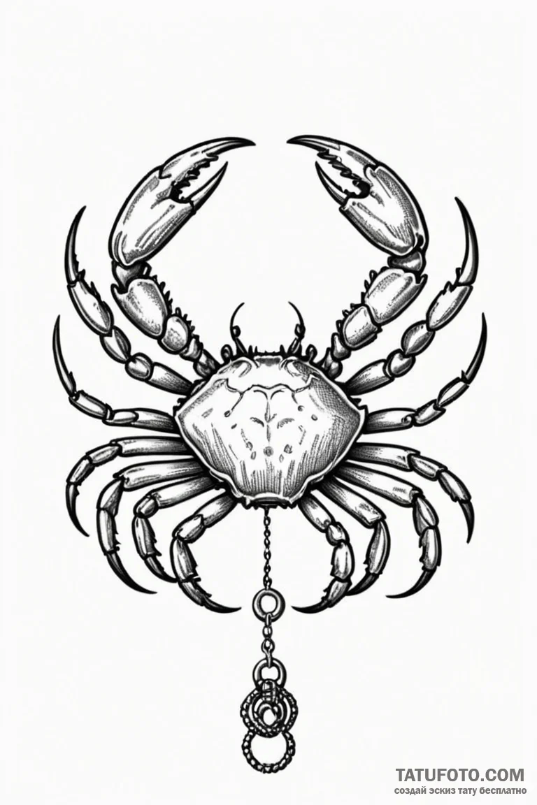 Tattoo design a cancer crab, with a small cha... - эскиз тату (№1750937398_0, 26.06.2025 11:29) — Tatufoto.com