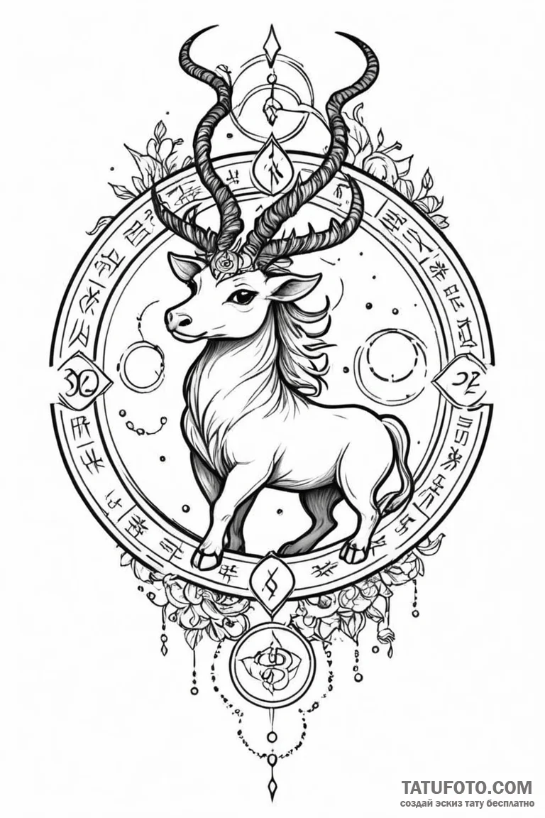 Tattoo design a zodiac animal comically inter... - эскиз тату (№1750938955_0, 26.06.2025 11:55) — Tatufoto.com