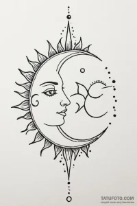 Tattoo sketch a minimalist sun and moon, half... - эскиз тату (№1750942641_0, 26.06.2025 12:57) — Tatufoto.com
