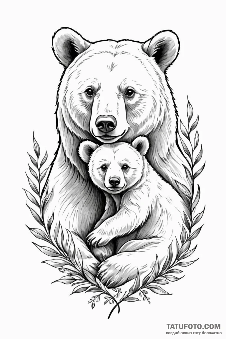 Tattoo design a mother bear and her cub(s) fo... - эскиз тату (№1750942796_0, 26.06.2025 12:59) — Tatufoto.com