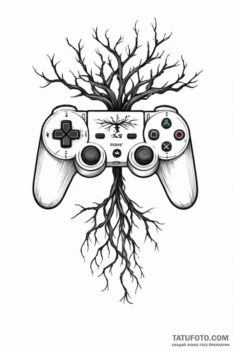 Tattoo design a controller with roots growing... - эскиз тату (№1750944669_0, 26.06.2025 13:31) — Tatufoto.com