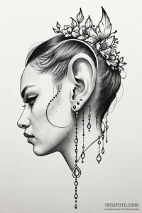 Tattoo sketch an ear with a small, elegant do... - эскиз тату (№1750944890_1, 26.06.2025 13:34) — Tatufoto.com