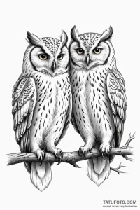Tattoo sketch a pair of owls, symbolizing wis... - эскиз тату (№1750946186_0, 26.06.2025 13:56) — Tatufoto.com