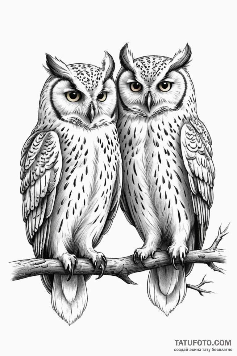 Tattoo sketch a pair of owls, symbolizing wis... - эскиз тату (№1750946186_0, 26.06.2025 13:56) — Tatufoto.com