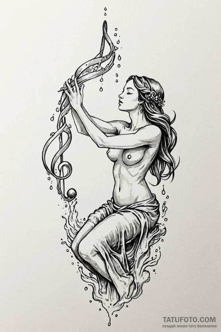 Tattoo sketch aquarius's water-bearer, pourin... - эскиз тату (№1750947221_1, 26.06.2025 14:13) — Tatufoto.com