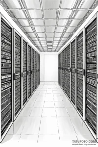 The interior of a massive, modern data center... - эскиз тату (№1750947983_0, 26.06.2025 14:26) — Tatufoto.com