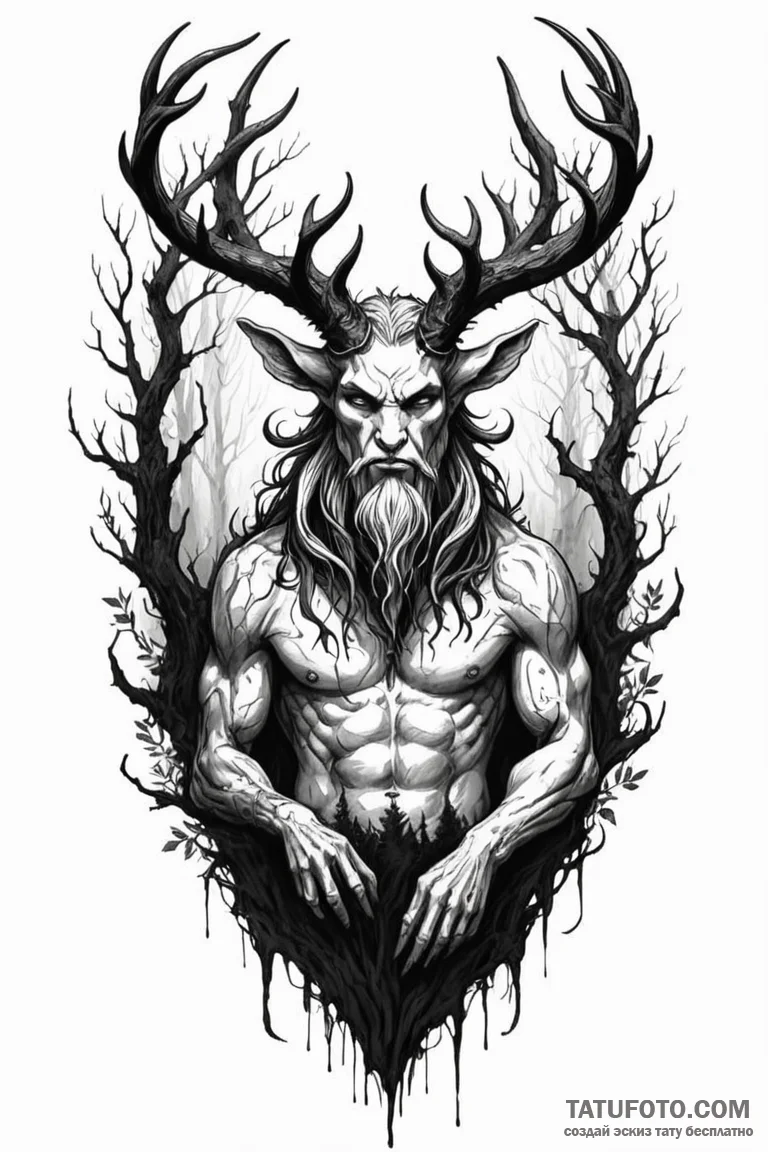 A dark, mysterious tattoo sketch of veles, th... - эскиз тату (№1750948707_1, 26.06.2025 14:38) — Tatufoto.com