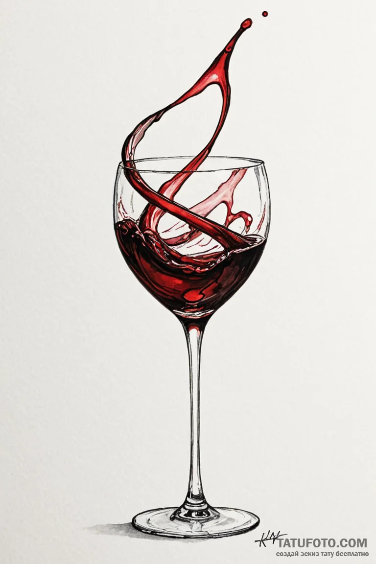 A glass of red wine being swirled, showing th... - эскиз тату (№1750948790_0, 26.06.2025 14:39) — Tatufoto.com