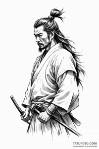 Tattoo sketch a samurai's stoic profile, conv... - эскиз тату (№1750949023_0, 26.06.2025 14:43) — Tatufoto.com