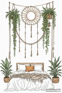 A sun-drenched, bohemian-style bedroom with l... - эскиз тату (№1750949178_1, 26.06.2025 14:46) — Tatufoto.com
