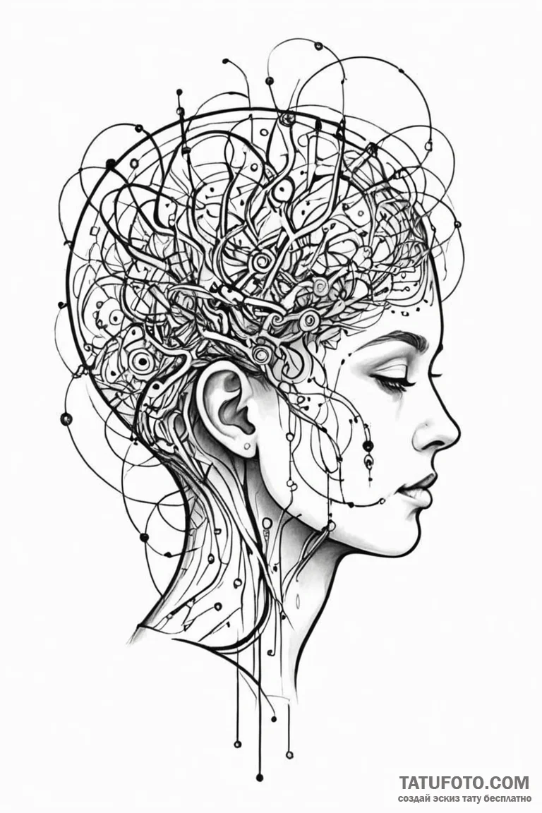 Tattoo sketch a person's brain with abstract... - эскиз тату (№1750949263_1, 26.06.2025 14:47) — Tatufoto.com