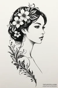 Tattoo sketch a silhouette of a woman's profi... - эскиз тату (№1750949486_0, 26.06.2025 14:51) — Tatufoto.com