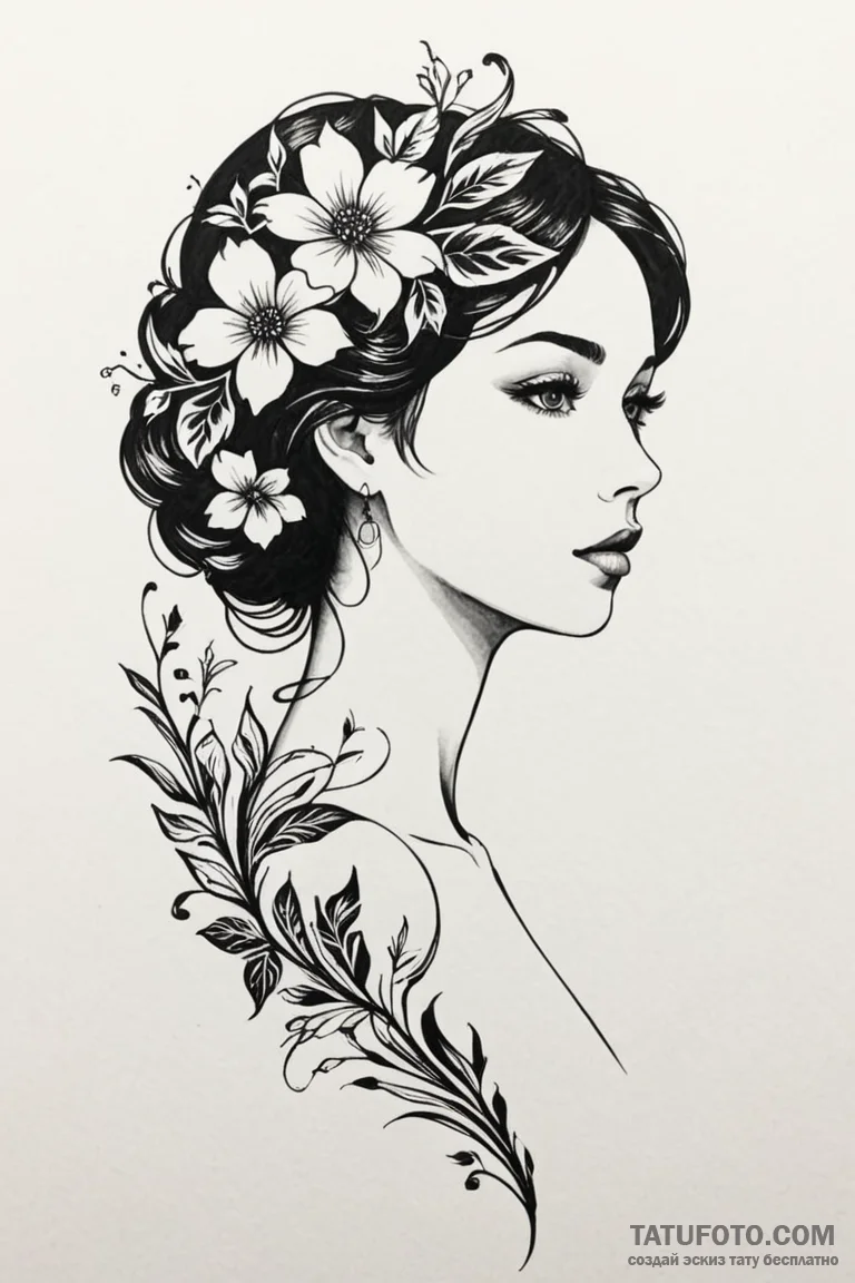Tattoo sketch a silhouette of a woman's profi... - эскиз тату (№1750949486_0, 26.06.2025 14:51) — Tatufoto.com