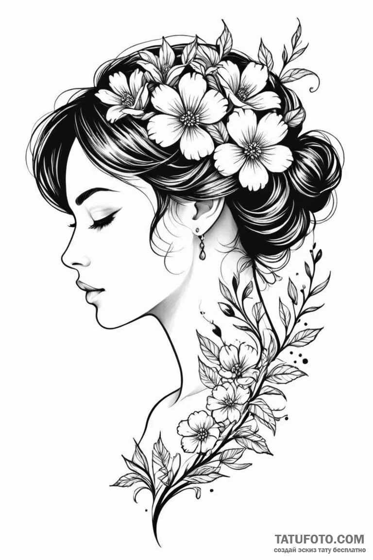Tattoo sketch a silhouette of a woman's profi... - эскиз тату (№1750949486_1, 26.06.2025 14:51) — Tatufoto.com