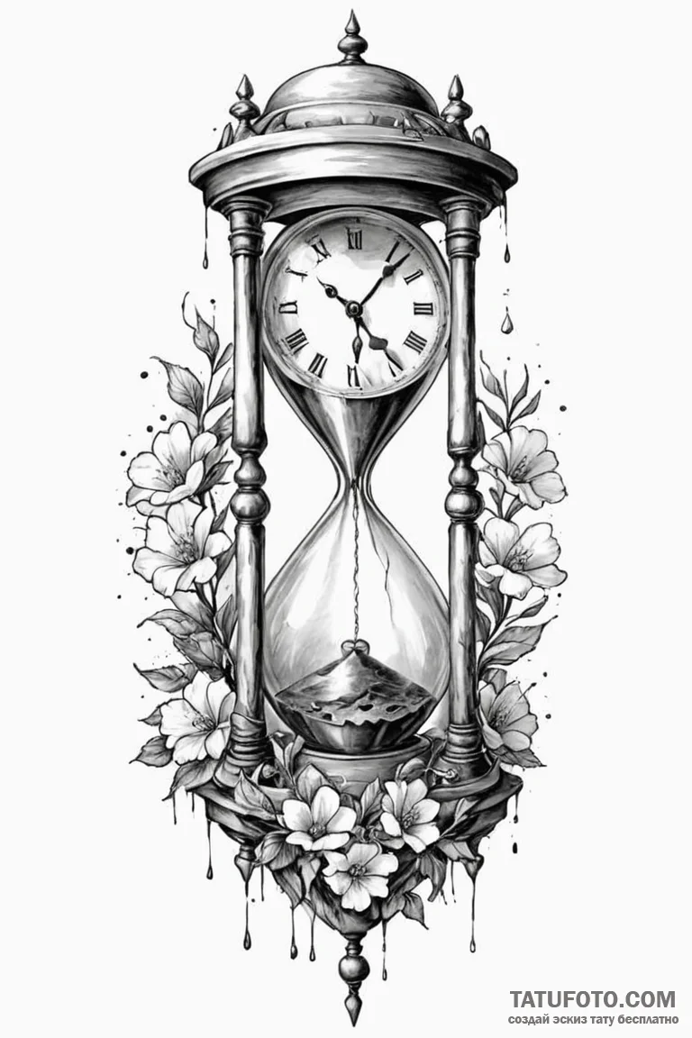 Tattoo design a broken clock or hourglass, wi... - эскиз тату (№1750949947_0, 26.06.2025 14:59) — Tatufoto.com