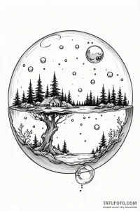 Tattoo design a floating bubble with a tiny,... - эскиз тату (№1750950548_1, 26.06.2025 15:09) — Tatufoto.com