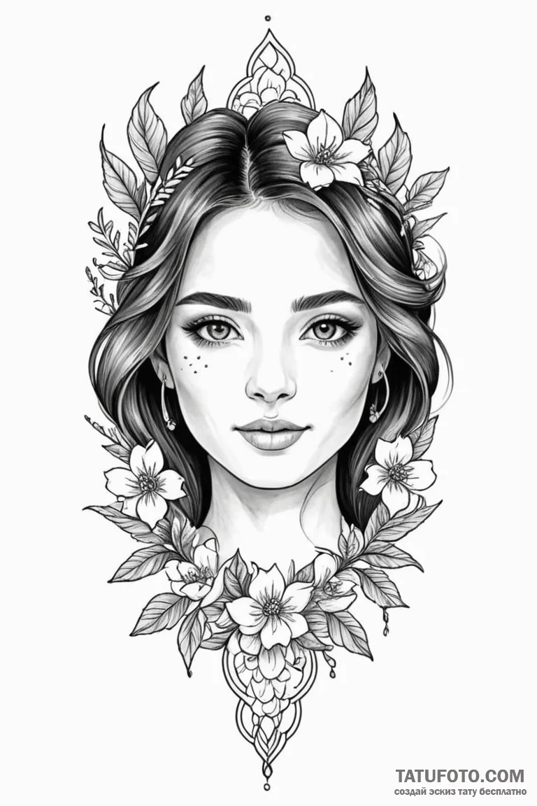 Tattoo design: a portrait of lada, with a ben... - эскиз тату (№1750950623_0, 26.06.2025 15:10) — Tatufoto.com