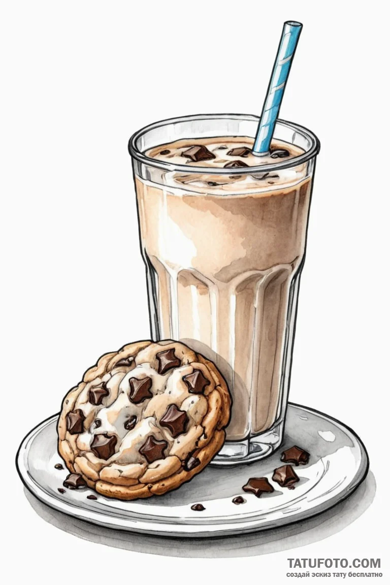 A warm, gooey chocolate chip cookie, freshly... - эскиз тату (№1750952202_0, 26.06.2025 15:36) — Tatufoto.com