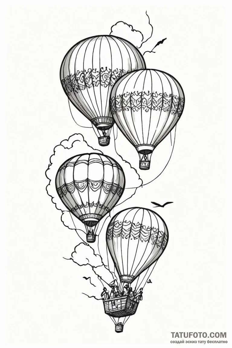 Tattoo sketch two halves of a hot air balloon... - эскиз тату (№1750952499_1, 26.06.2025 15:41) — Tatufoto.com