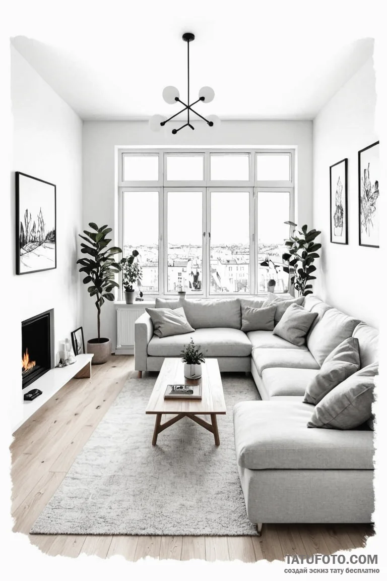 A minimalist, scandinavian-style living room... - эскиз тату (№1750952739_0, 26.06.2025 15:45) — Tatufoto.com