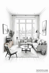 A minimalist, scandinavian-style living room... - эскиз тату (№1750952739_1, 26.06.2025 15:45) — Tatufoto.com