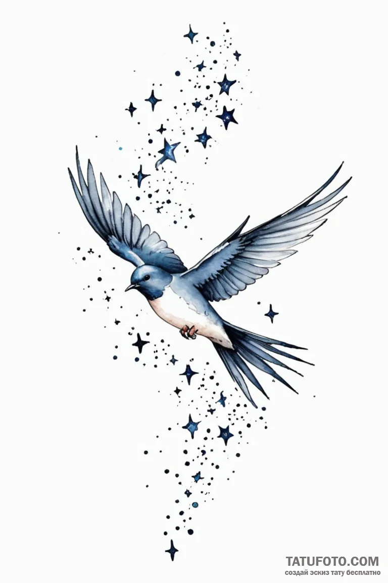 Tattoo design a bird (e.g., swallow, dove) in... - эскиз тату (№1750953500_0, 26.06.2025 15:58) — Tatufoto.com