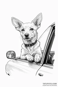 A dog with its head out of a car window, ears... - эскиз тату (№1750953652_1, 26.06.2025 16:00) — Tatufoto.com