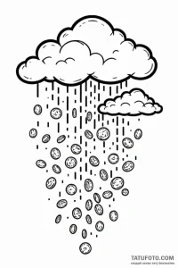 Tattoo sketch a pixelated cloud raining coins... - эскиз тату (№1750954377_0, 26.06.2025 16:12) — Tatufoto.com