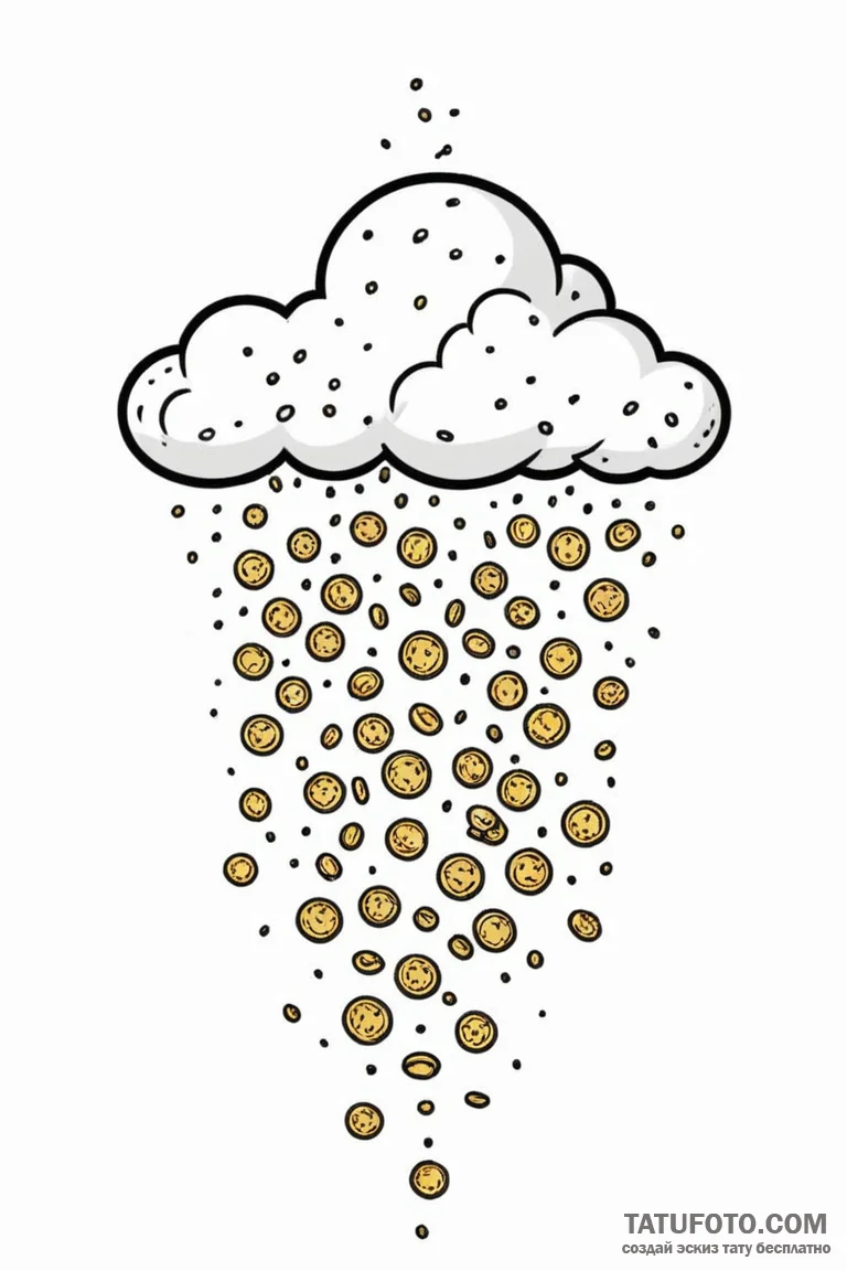 Tattoo sketch a pixelated cloud raining coins... - эскиз тату (№1750954377_1, 26.06.2025 16:12) — Tatufoto.com