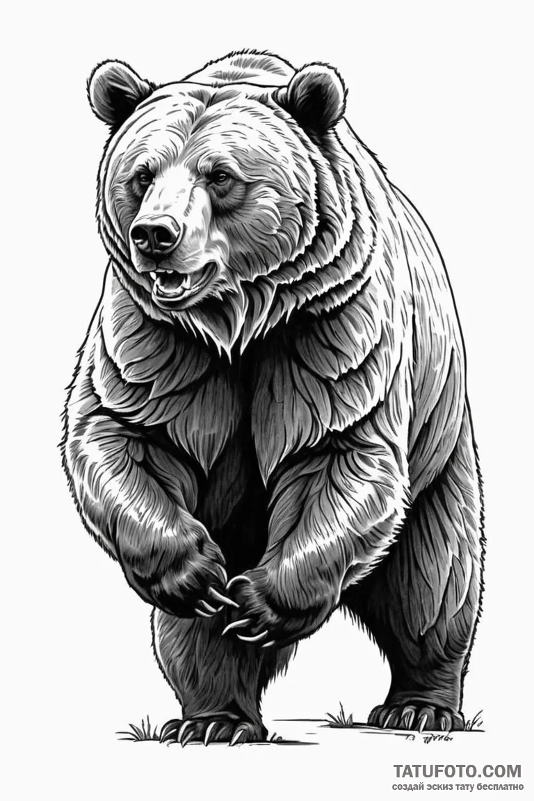 Tattoo sketch a detailed grizzly bear in a po... - эскиз тату (№1750956327_0, 26.06.2025 16:45) — Tatufoto.com
