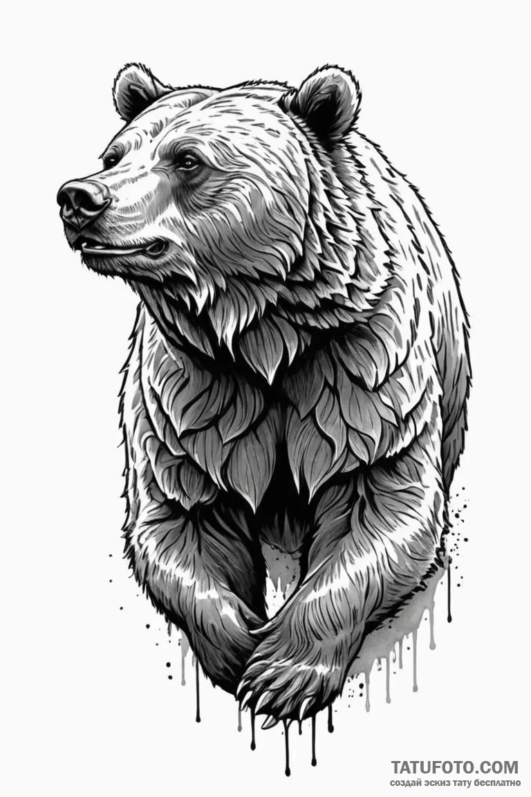 Tattoo sketch a detailed grizzly bear in a po... - эскиз тату (№1750956327_1, 26.06.2025 16:45) — Tatufoto.com