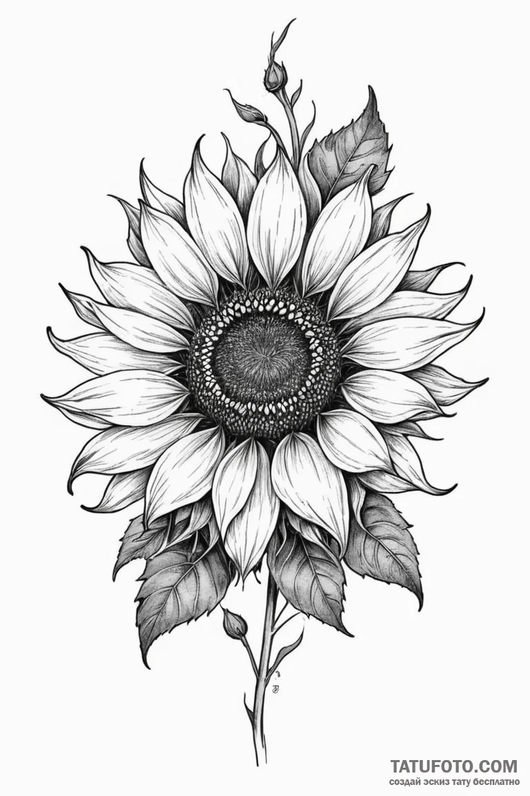 Tattoo design a minimalist sunflower, its see... - эскиз тату (№1750956475_0, 26.06.2025 16:47) — Tatufoto.com