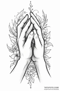 Tattoo design a minimalist tattoo of hands cl... - эскиз тату (№1750957126_0, 26.06.2025 16:58) — Tatufoto.com