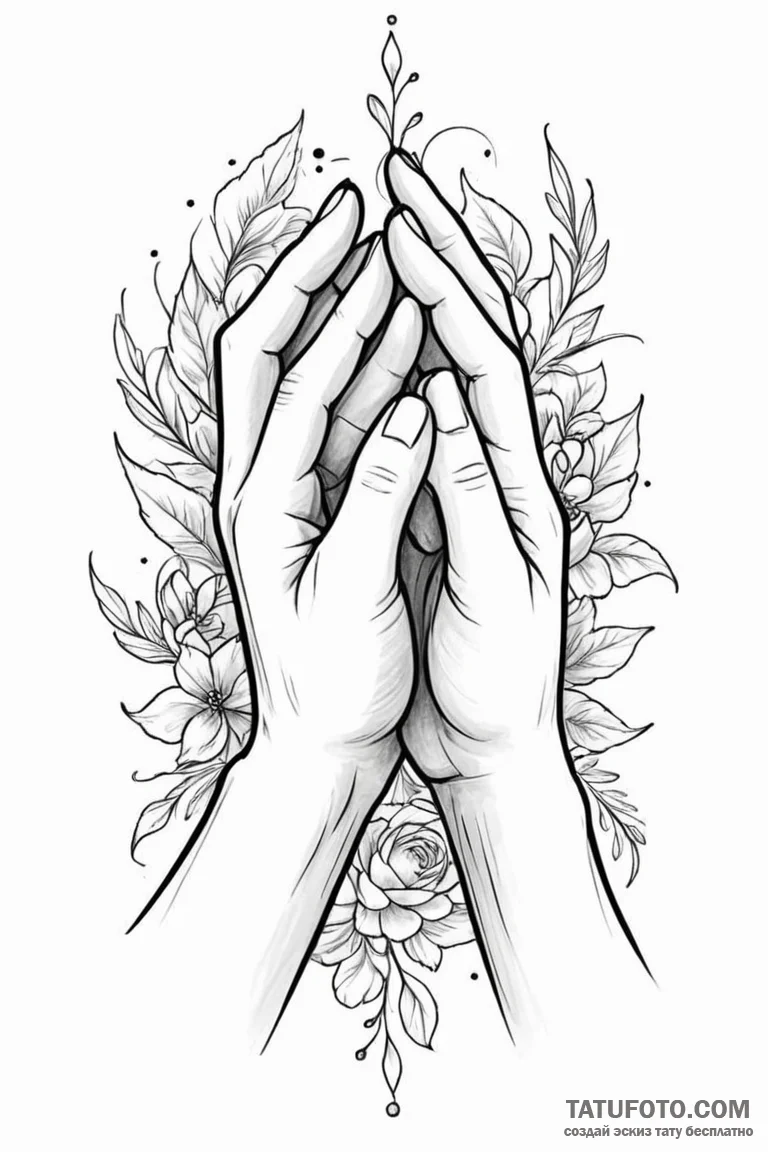 Tattoo design a minimalist tattoo of hands cl... - эскиз тату (№1750957126_0, 26.06.2025 16:58) — Tatufoto.com