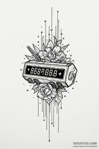 Tattoo sketch a pixelated score counter with... - эскиз тату (№1750957196_0, 26.06.2025 16:59) — Tatufoto.com