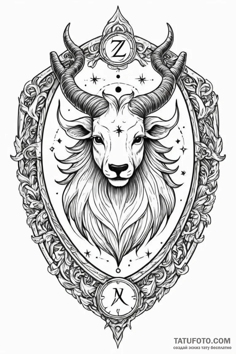Tattoo sketch a zodiac symbol integrated into... - эскиз тату (№1750957266_1, 26.06.2025 17:01) — Tatufoto.com