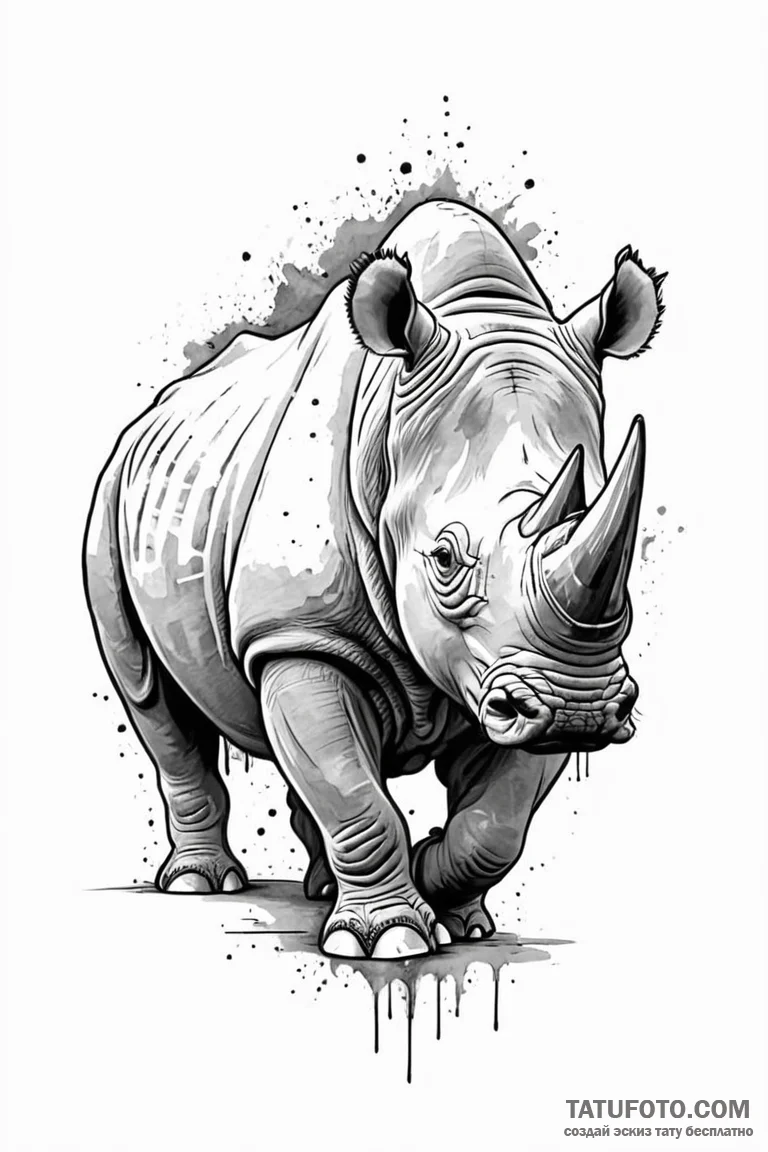 Tattoo design a charging rhinoceros, represen... - эскиз тату (№1750957339_0, 26.06.2025 17:02) — Tatufoto.com