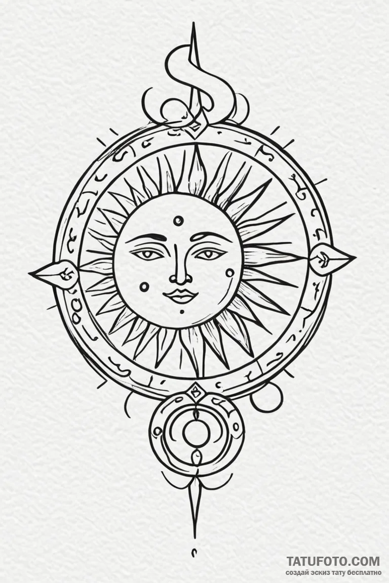Tattoo sketch a stylized sun or moon with the... - эскиз тату (№1750958171_0, 26.06.2025 17:16) — Tatufoto.com