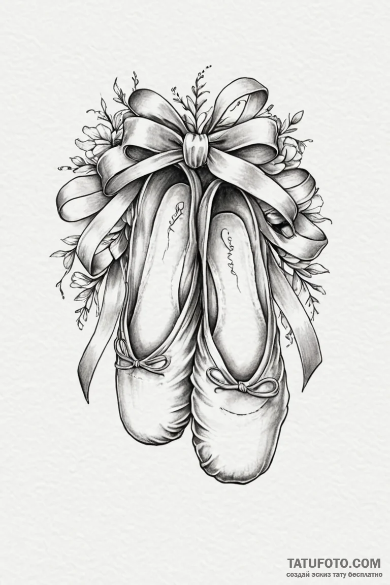 Tattoo design a graceful ballet slipper with... - эскиз тату (№1750958241_1, 26.06.2025 17:17) — Tatufoto.com