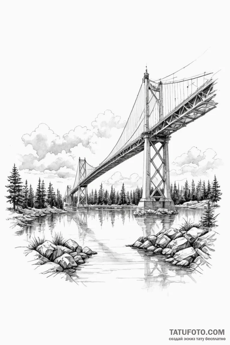 A view of a bridge from directly underneath,... - эскиз тату (№1750959982_0, 26.06.2025 17:46) — Tatufoto.com