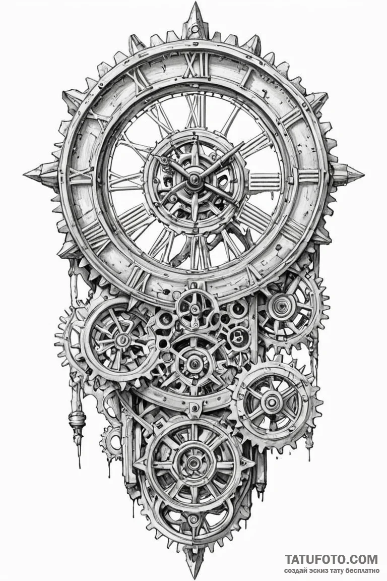 The inside of a clock tower, showing the mass... - эскиз тату (№1750960049_1, 26.06.2025 17:47) — Tatufoto.com