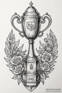Tattoo sketch a championship trophy with intr... - эскиз тату (№1750960116_0, 26.06.2025 17:48) — Tatufoto.com