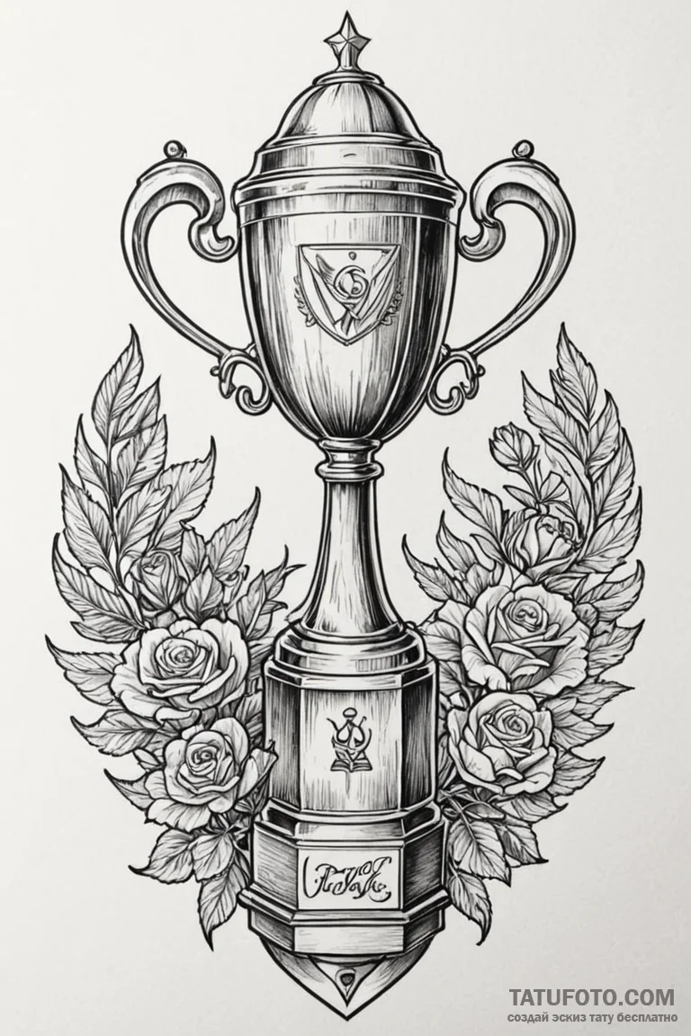 Tattoo sketch a championship trophy with intr... - эскиз тату (№1750960116_0, 26.06.2025 17:48) — Tatufoto.com