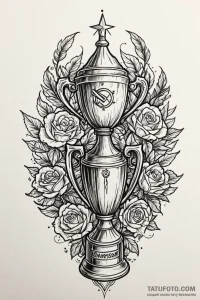 Tattoo sketch a championship trophy with intr... - эскиз тату (№1750960116_1, 26.06.2025 17:48) — Tatufoto.com