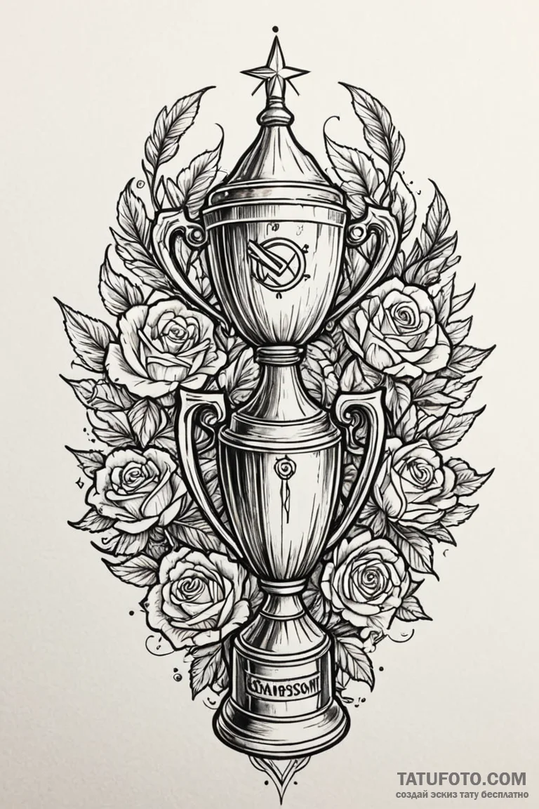 Tattoo sketch a championship trophy with intr... - эскиз тату (№1750960116_1, 26.06.2025 17:48) — Tatufoto.com